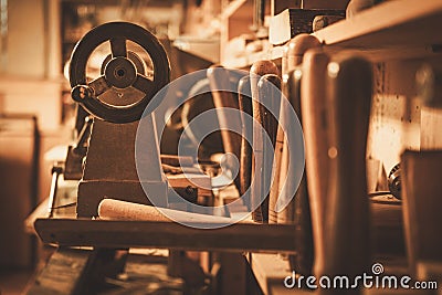 Close-up of the carpenter tools in restorer workshop Stock Photo