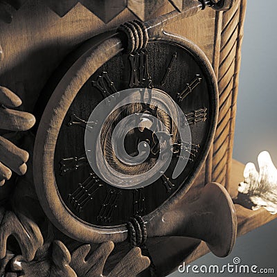 Close up of carved wooden grandfather clock Stock Photo