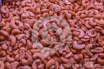 Close up of cashew nuts. Fresh cashew nuts in the market. Stock Photo