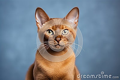 A Close Up Of A Cat With A Blue Background Stock Photo