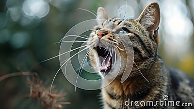 Close-up of a cat with mouth agape, showcasing its adorable feline features, Ai Generated Stock Photo