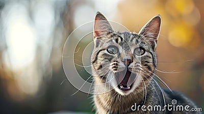 Close-up of a cat with mouth agape, showcasing its adorable feline features, Ai Generated Stock Photo