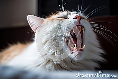 a close up of a cat yawning with its mouth open Stock Photo