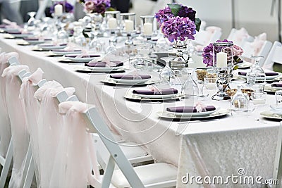 Close-up catering table set Stock Photo