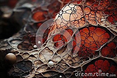 A close up of a cell covered with external network of organic fibers Stock Photo