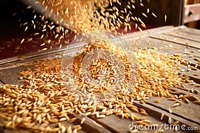 close-up of cereal grains falling from a chute Stock Photo