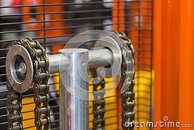 Close up chain of pallet hand lift or forklift truck for industrial work Stock Photo