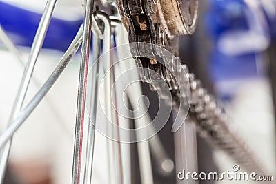 Chain and sprocket of bicycle Stock Photo