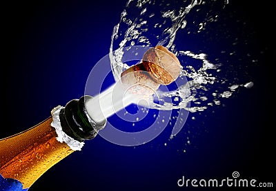 Close up of champagne cork popping Stock Photo