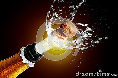 Close up of champagne cork popping Stock Photo