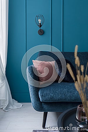 Charming blue sofa, close-up Stock Photo