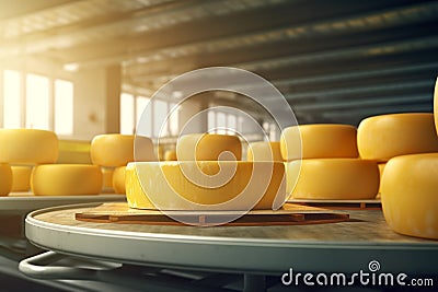 Close-up in cheese factory, cheese production, illustration. Generative AI Cartoon Illustration