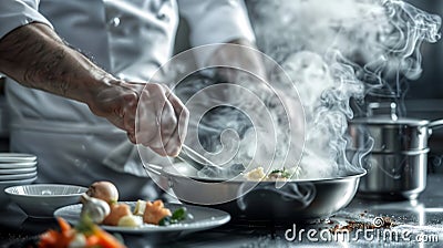close up chef's hand preparing dishes in a gourmet restaurant, s Stock Photo