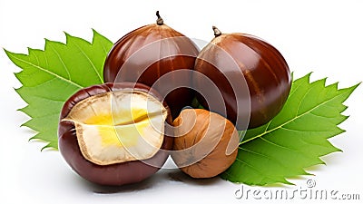 Close-up Chestnuts with peeled, AI Generative Stock Photo