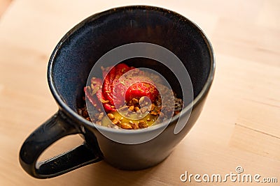 Close up of chia seeds bowl portion, a healthy vegan breakfast idea for a natural detox diet in the morning Stock Photo