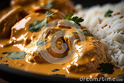 close-up of chicken tikka masala, with creamy sauce and flavorful spices Stock Photo
