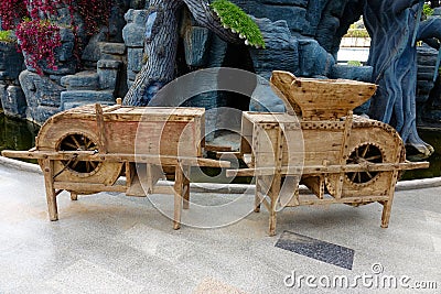 Wooden farm implements Stock Photo