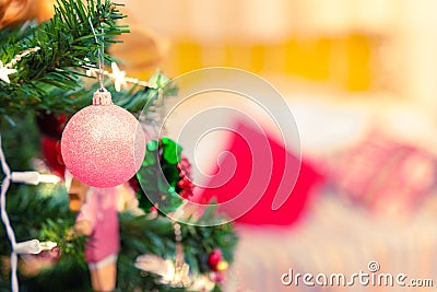 Close up of Chirstmas ornament decoration on Christmas tree at home, room for copy space Stock Photo