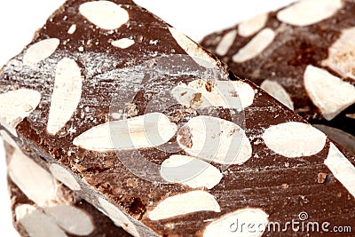 Close up of chocolate almond nougat Stock Photo