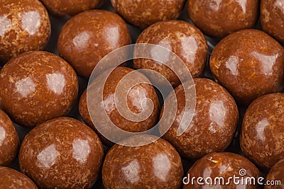 Close up of chocolate candy balls. Confectionery textered background Stock Photo