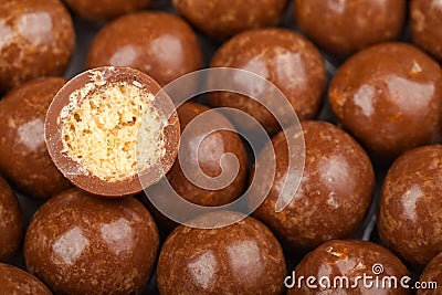 Close up of chocolate candy balls. Confectionery textered background Stock Photo