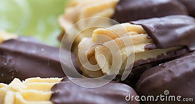 Close-up Chocolate Dipped Viennese Biscuits. Stock Photo