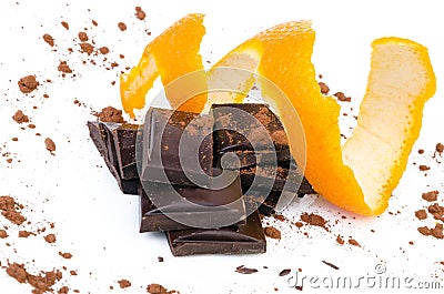 Close-up of chocolate pieces with orange Stock Photo