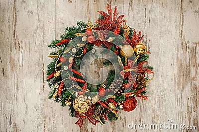 Christmas border from christmas wreath useful as christmas decoration. Stock Photo