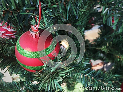 Close up of Christmas tree with decoration gift box. Stock Photo