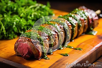 close-up of churrasco with chimichurri sauce on the side Stock Photo