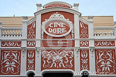 Close-up of the Cine Dore building Filmoteca EspaÃ±ola Editorial Stock Photo