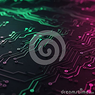 Close-up of a circuit board featuring intricate, interconnected lines and circular nodes. Stock Photo
