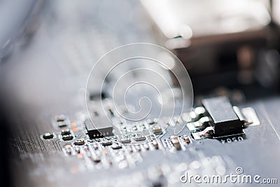 Close up of Circuits Electronic on Mainboard Technology computer background logic board,cpu motherboard,Main board,sys Stock Photo