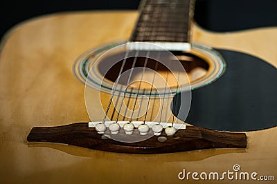 Close-up of classical guitar strings. Stock Photo