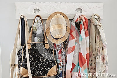 Close Up Of Coat Rack In Modern Home Stock Photo