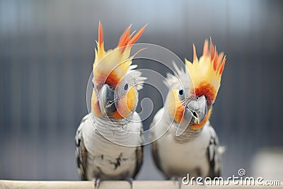 close-up of a cockatiels curious gaze towards the camera Stock Photo