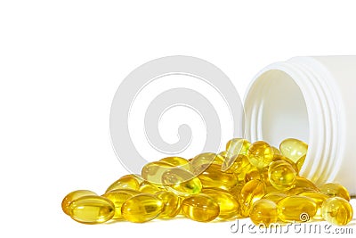 Close up cod liver oil or fish oil capsules Stock Photo