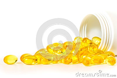 Close up cod liver oil or fish oil capsules Stock Photo