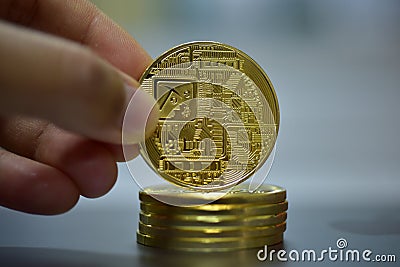 Close up coins of cryptocurrency market Editorial Stock Photo
