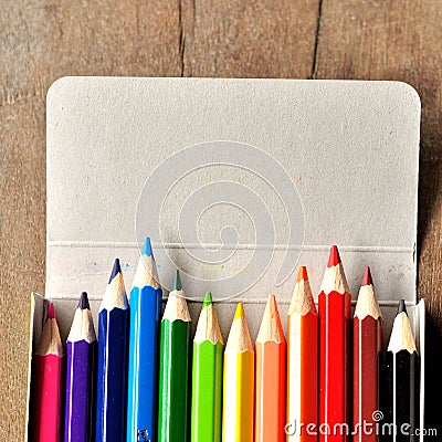 Close up of color pencils in box Stock Photo