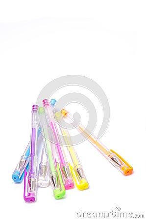 Close-up of colored fluorescent ball point pens Stock Photo