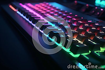 Close-up of a colorful backlit computer keyboard, AI Generative Stock Photo