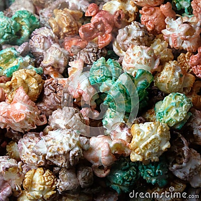 Close-up of colorful caramel popcorn. Background for design. Stock Photo
