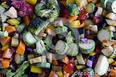 Close up of colorful chopped vegetables in natural light Stock Photo