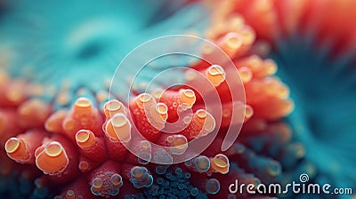 Close up of colorful coral with blue and red, AI Stock Photo