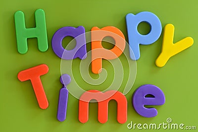 Close up of colorful Happy Time words in plastic l Stock Photo