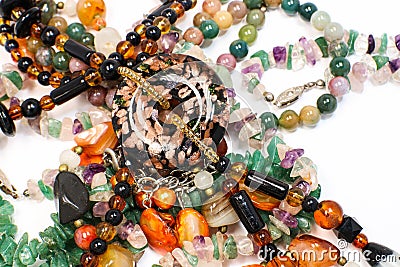 Close Up of Colorful Pile of Bracelets and Necklace Beautiful Elegance Accessory Stock Photo