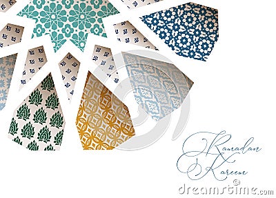Close-up of colorful ornamental Morroccan tiles through white arab star shape pattern. Greeting card, invitation for Vector Illustration