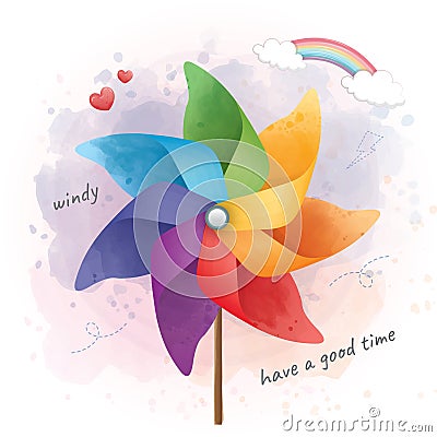 Close up colorful pinwheel on have a good time Vector Illustration