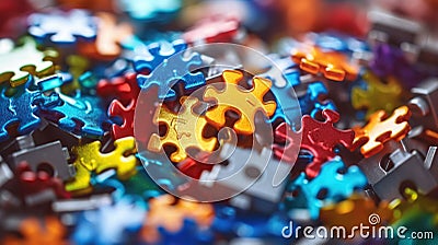 Close up of Colorful puzzle pieces. Generative AI Stock Photo